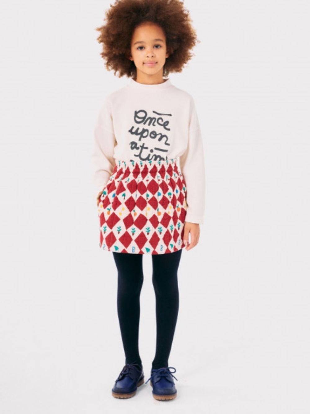 BOBO CHOSES Girls Red Diamond Print Elastic-Waist Skirt
